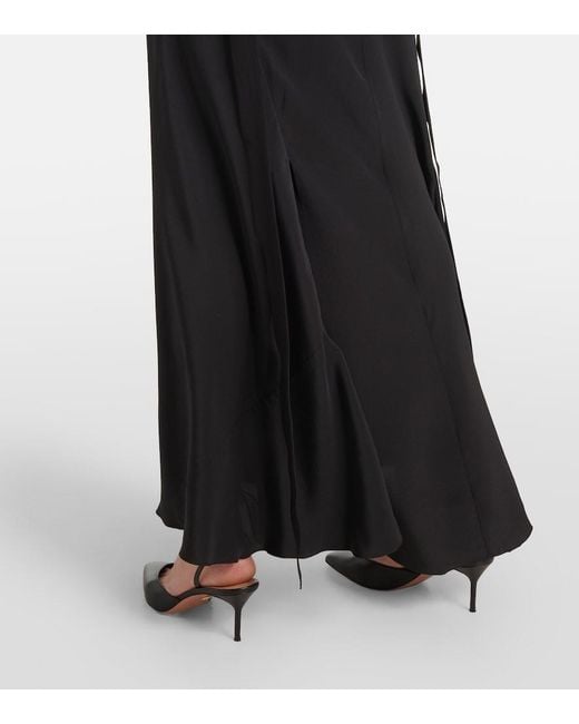 Victoria Beckham Black Lace-Trimmed Silk Midi Dress