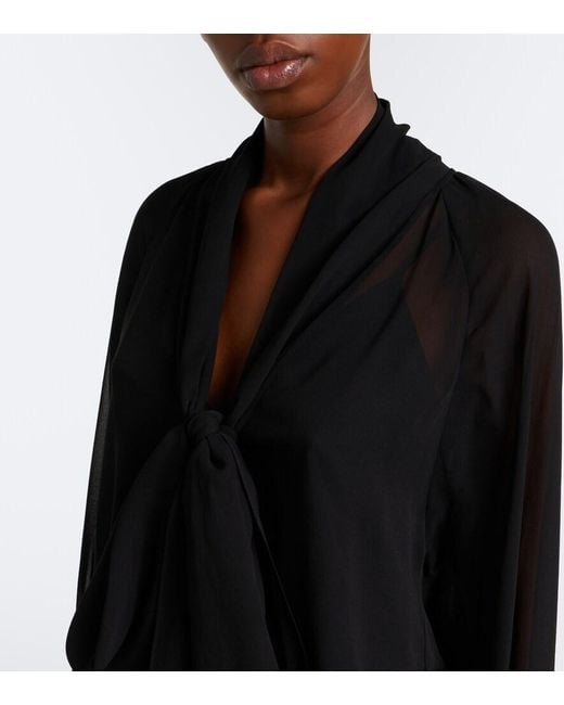 Max Mara Black Elegante Tie-Neck Silk Blouse
