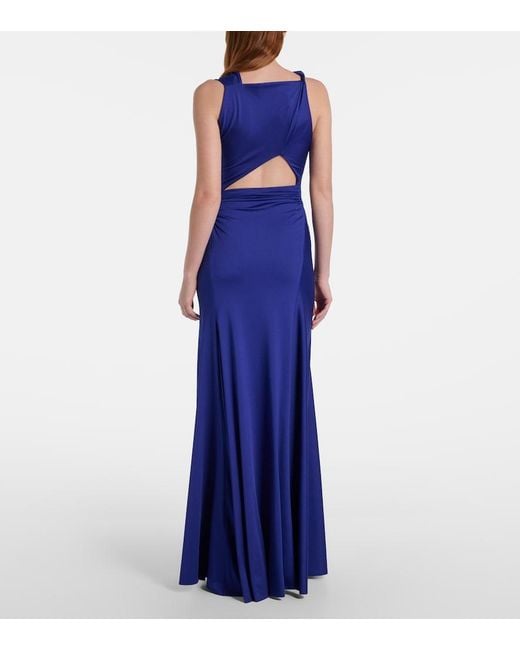 Victoria Beckham Blue Asymmetric Draped Gown