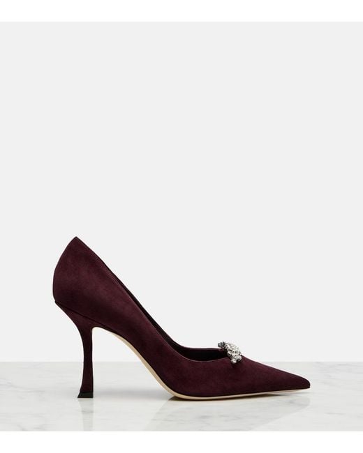 Jimmy Choo Purple Belinda 90 Crystal-Embellished Suede Pumps