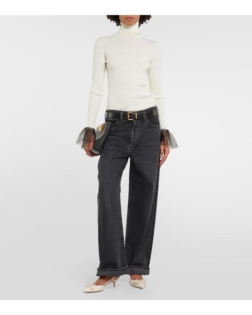 RED Valentino White Ribbed-Knit Wool-Blend Top