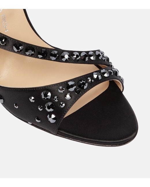 Alessandra Rich Black Embellished Silk Satin Sandals