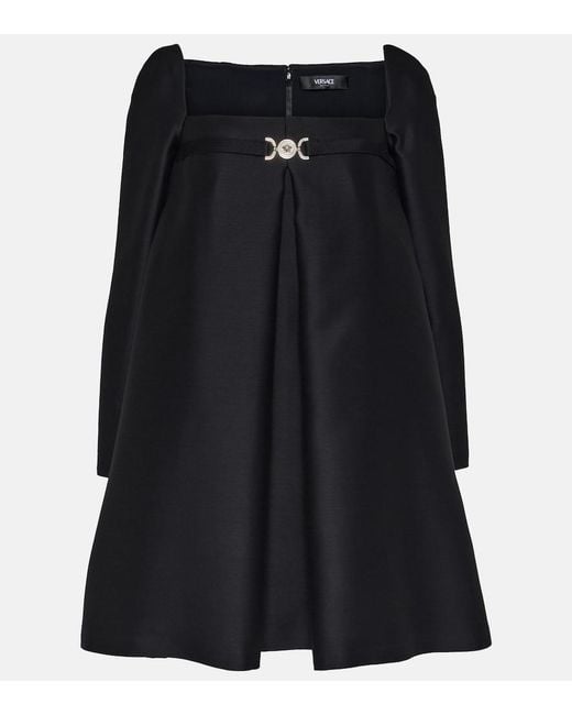 Versace Black Medusa Detail Wool And Silk Blend Cocktail Dress