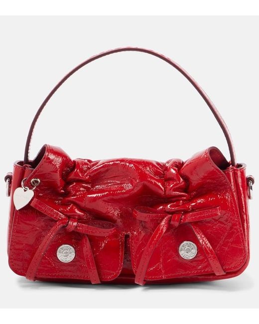 Acne Red Multipocket Micro Leather Shoulder Bag