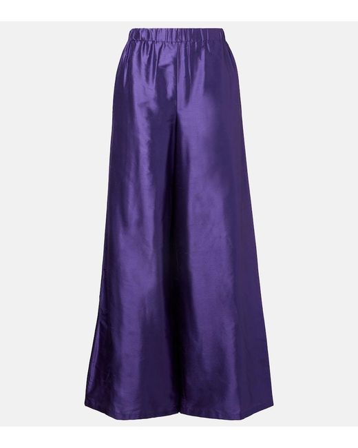 Max Mara Purple Avio High-Rise Silk Satin Wide-Leg Pants