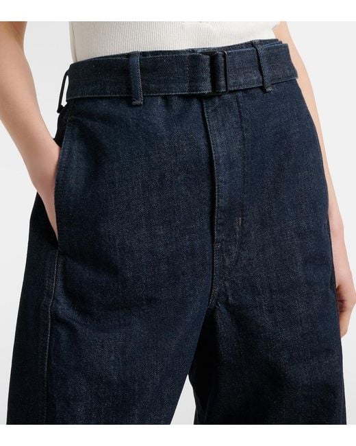 Lemaire Blue Twisted Belted Barrel-Leg Jeans