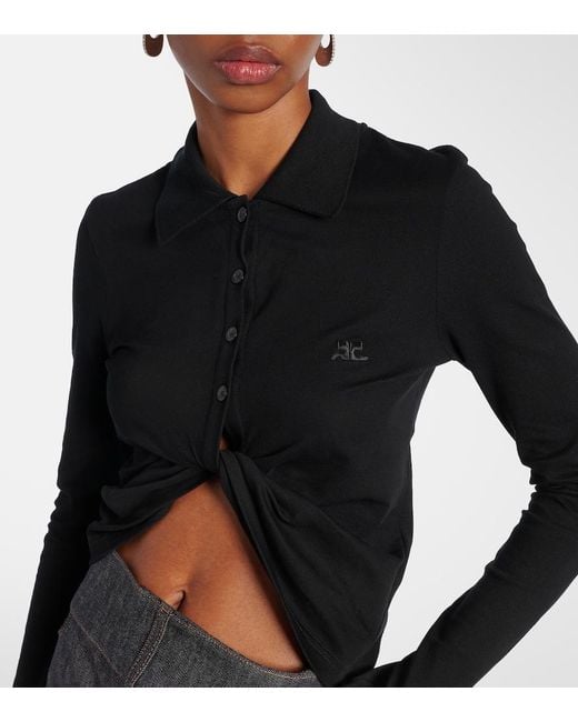 Polo Cropped De Algodon Courreges de color Black