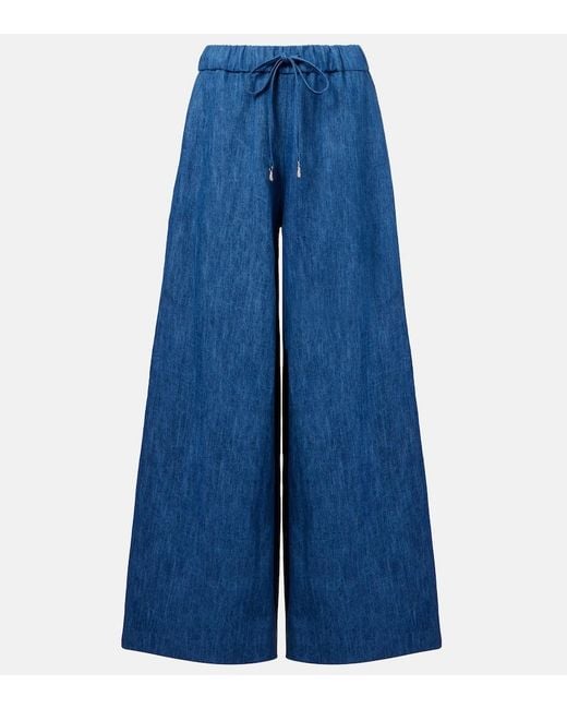 Gabriela Hearst Blue Gelos High-Rise Cotton And Linen Wide-Leg Pants