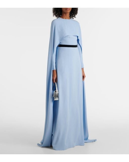 Markarian Blue Natasha Satin Cape Gown