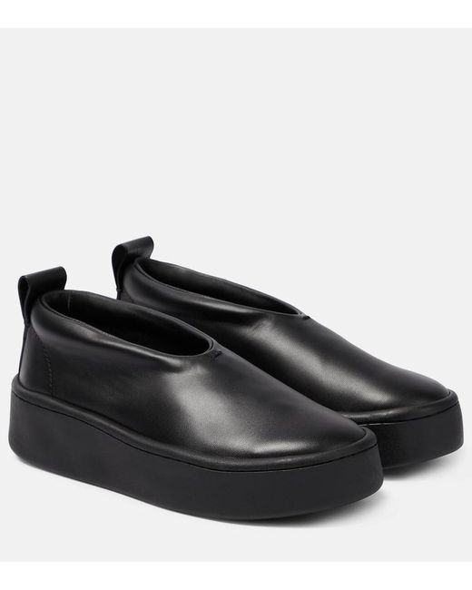Jil Sander Black Leather Slip-On Sneakers