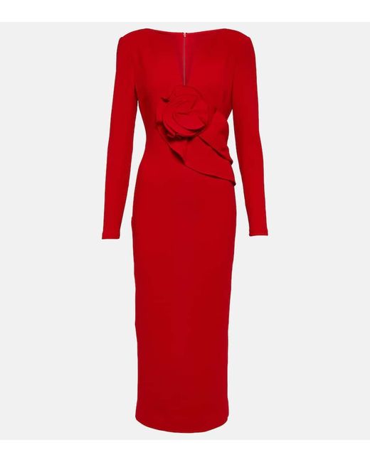 Roland Mouret Red Floral-applique Wool Crepe Midi Dress