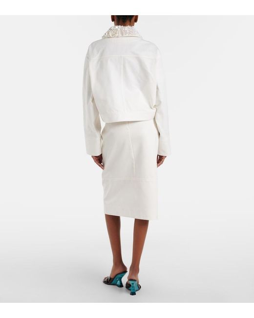 Plan C White Embellished Cotton Drill Midi Skirt