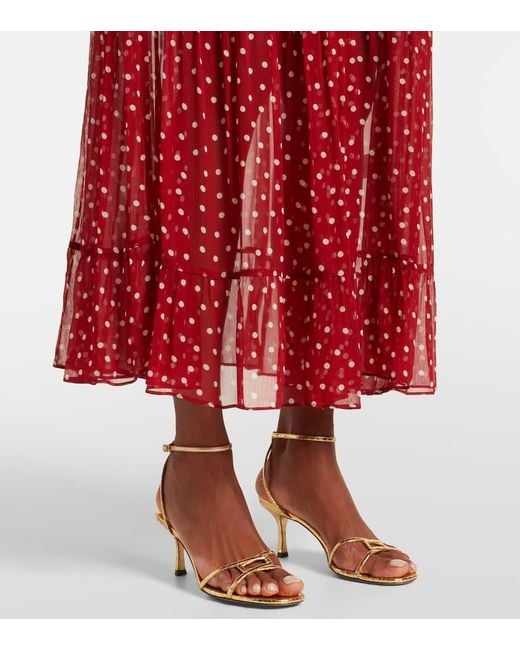 Rixo Red Abi Polka-Dot Chiffon Midi Dress