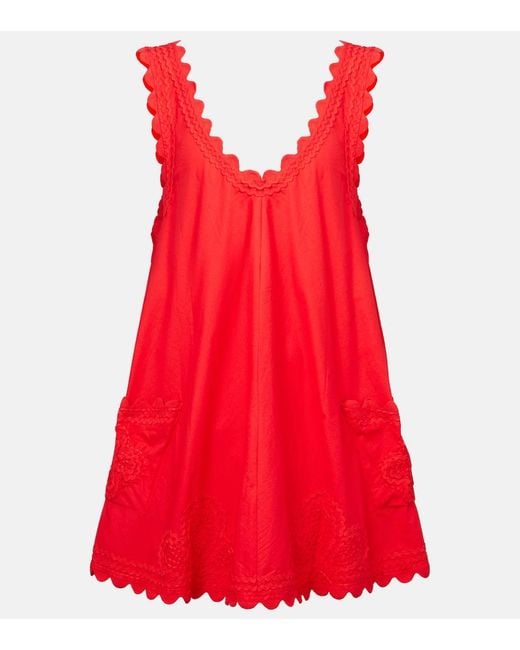 Juliet Dunn Embroidered Cotton Poplin Minidress
