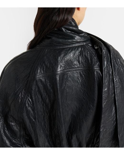 Rick Owens Black Scarf Light Leather Biker Jacket