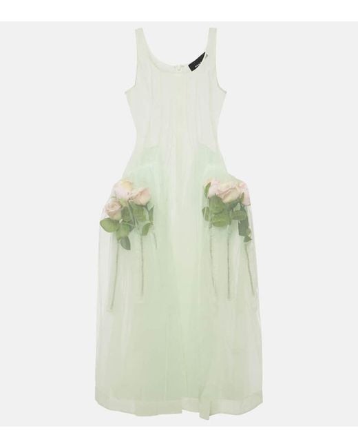 Simone Rocha Green Floral-applique Tulle Midi Dress