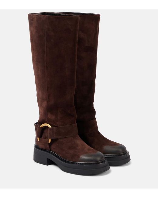 Dorothee Schumacher Brown Suede Softness Knee-High Biker Boots