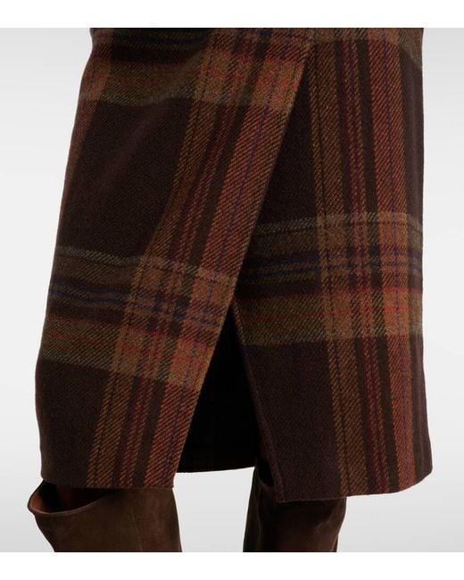 Polo Ralph Lauren Brown Plaid Wool-Blend Midi Skirt