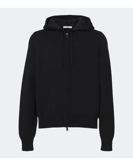 Fendi Black Cashmere-Blend Zip-Up Hoodie for men