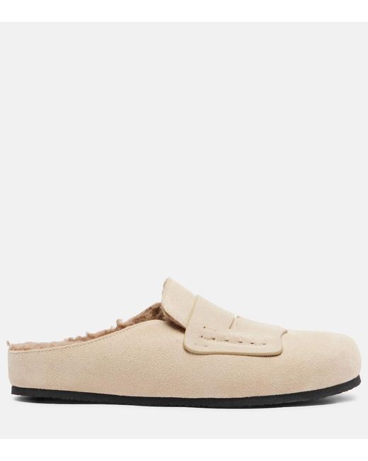 Jacquemus White Shearling-Lined Suede Mules
