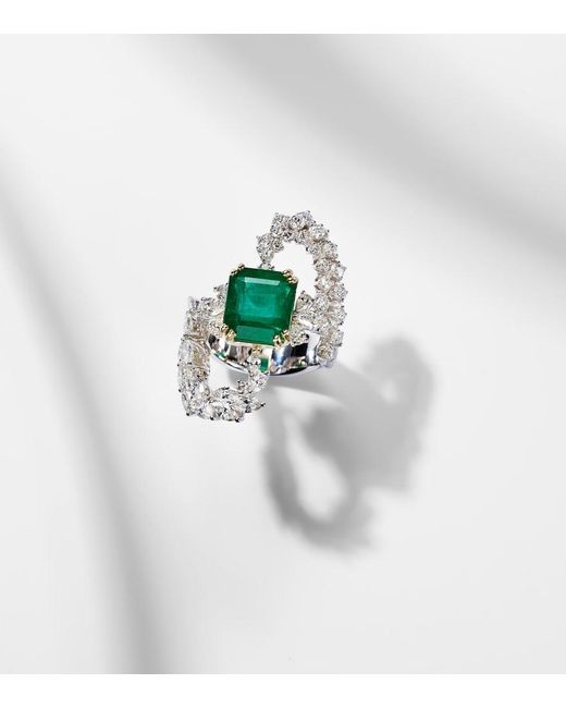 YEPREM White Reign Supreme 18Kt Ring With Emerald And Diamonds
