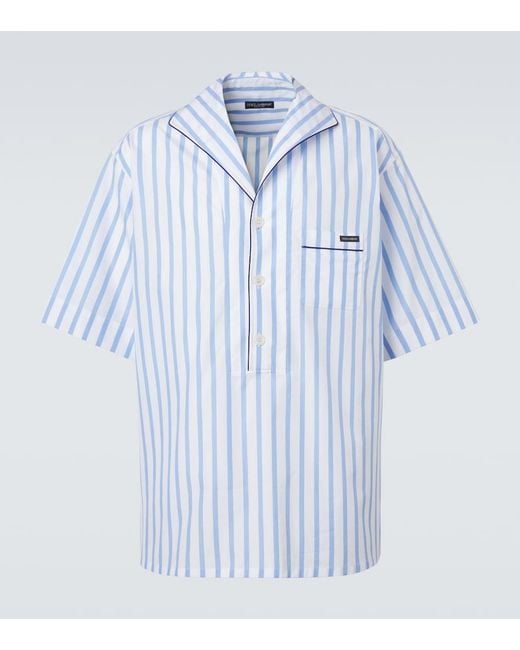 Dolce & Gabbana Blue Striped Cotton And Silk Poplin Shirt for men