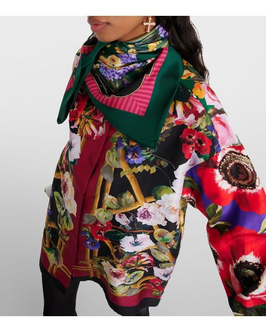 Foulard 90x90 in twill stampa giardino di Dolce & Gabbana in Multicolor