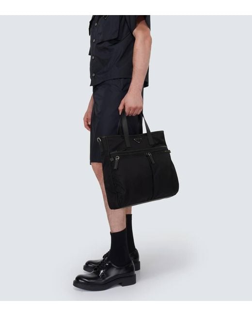 Prada Black Re-Nylon Saffiano Leather And Nylon Tote Bag for men