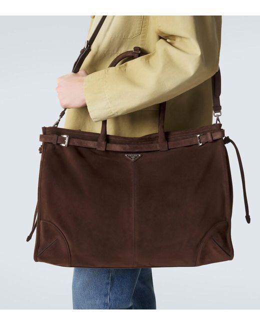 Prada Brown Bonnie Suede Tote Bag for men