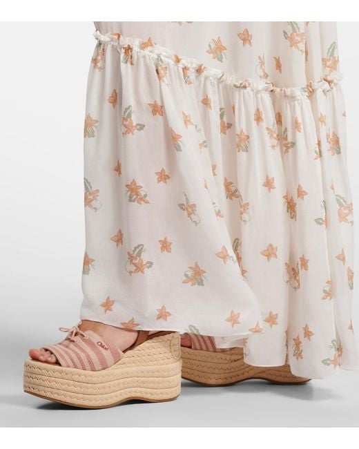 Chloé Brown Striped Canvas Espadrille Wedge Sandals