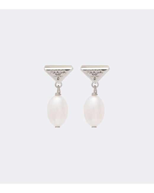 Orecchini Con Logo di Prada in White