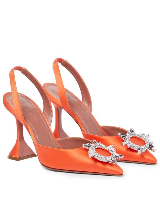 AMINA MUADDI Orange Begum Satin Slingback Pumps