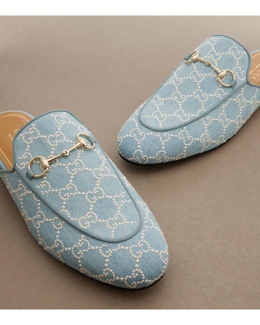 Gucci White Princetown Gg Embellished Mules