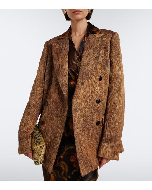 Dries Van Noten Brown Jacquard Double-Breasted Jacket
