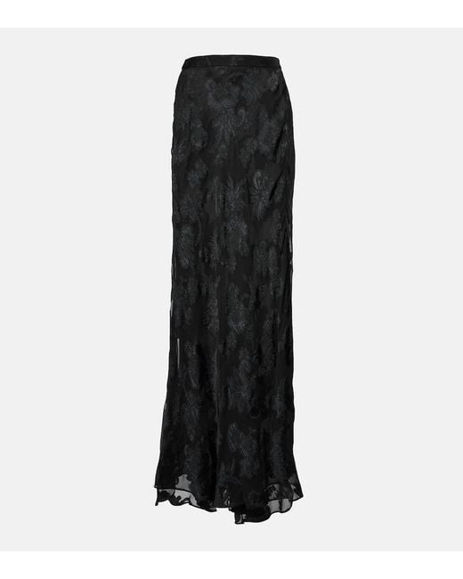Etro Black Paisley Satin Maxi Skirt