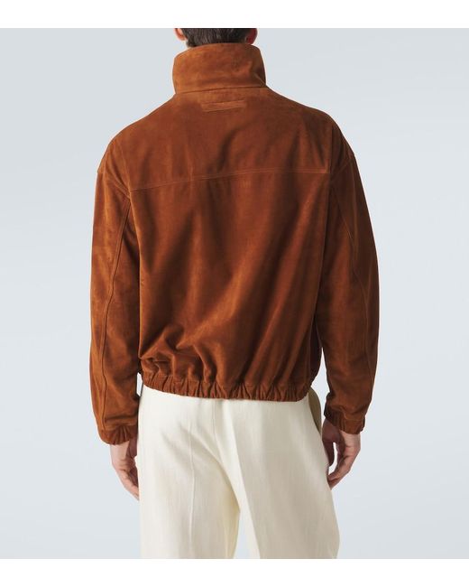 Zegna Brown Suede Bomber Jacket for men