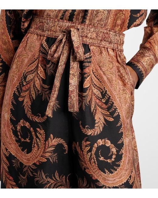 Zimmermann Brown Hypnotic Silk Wide-Leg Pants