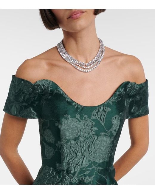 Emilia Wickstead Green Aislinn Floral Cloque Bustier Gown