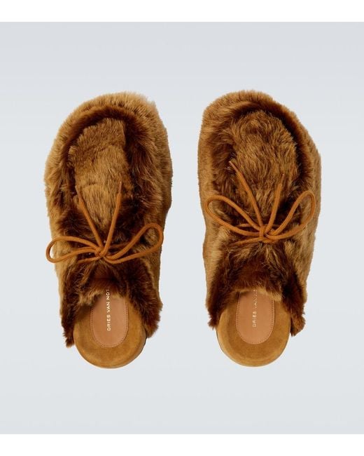 Dries Van Noten Brown Shearling Clogs for men