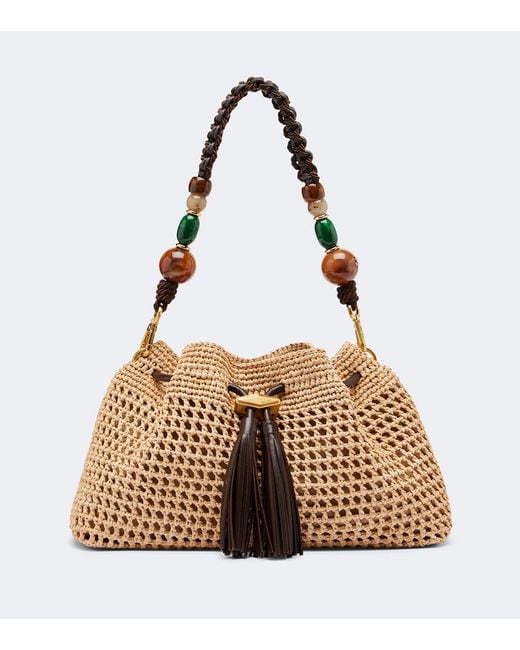 Jimmy Choo Metallic Bon Bon Medium Beaded Raffia Bucket Bag