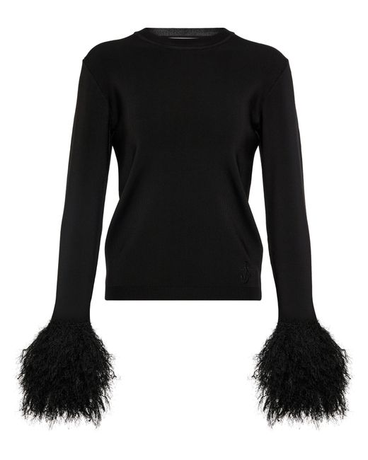 JW Anderson Faux Feather-trimmed Sweater in Black | Lyst