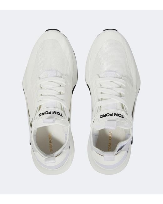 Tom Ford White Lace-Up Sneakers With Logo Patch for men