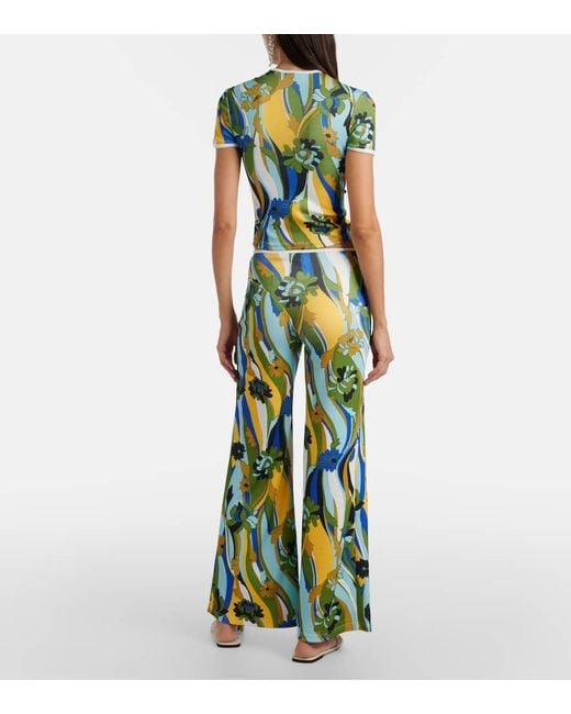 Christopher Esber Blue Acidic Floral Jersey Wide-Leg Pants