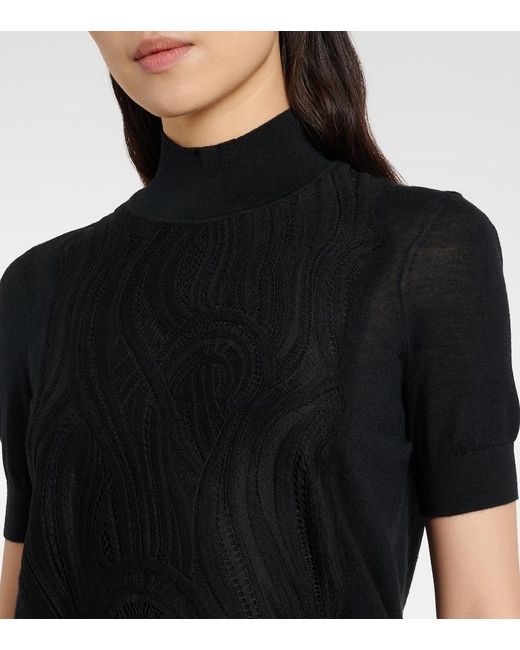 Joseph Black Knitted Wool And Silk Lace Top