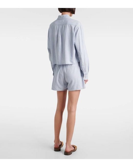 Camisa De Algodon A Rayas Con Logo Miu Miu de color Blue