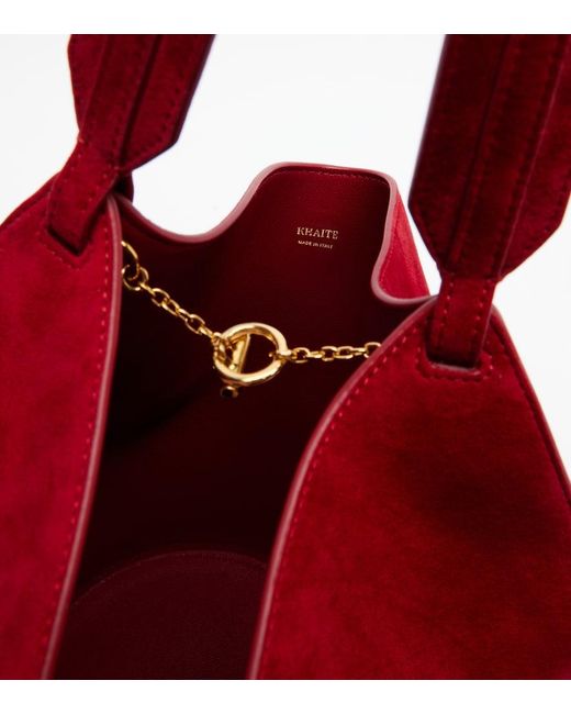 Khaite Red Lotus Mini Suede Tote Bag