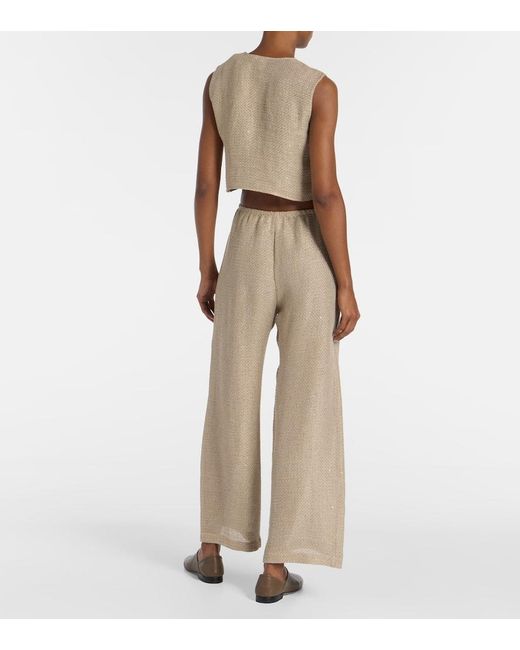 Leset Natural Stella Sequined Linen-Blend Top