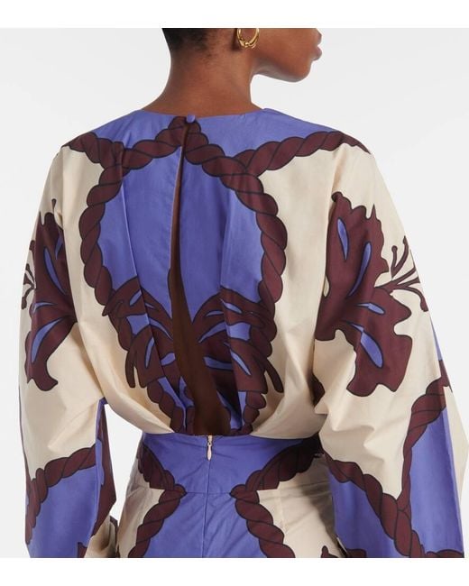 Johanna Ortiz Blue Latitud Marina Printed Cotton Midi Dress