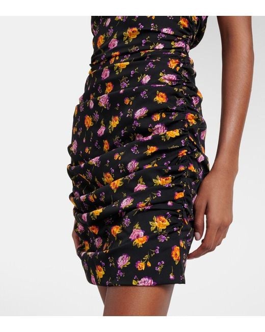 Dolce & Gabbana Black Small Rose Bouquets-Print Draped Charmeuse Dress
