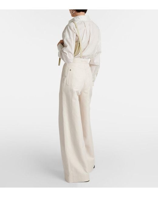 Max Mara Natural Oboli Cotton And Linen Wide-Leg Pants